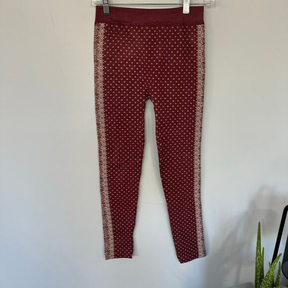 Pink Rose Dark Red Pull On Leggings w/ Snowflakes & Diamonds Size Medium - Picture 1 of 6